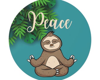 Sloth sticker, Peace, Mindful, mindfulness, Sloth Sticker in Yoga Pose, Yoga sticker, Water Bottle Sticker, Round Vinyl Stickers