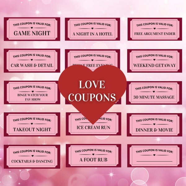 love coupons printable, love coupon anniversary gift, valentines day gift 2024, gift for him, gift for wife, diy gift for her, coupon book