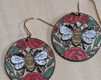 Layered Bee on Flower Dangles - Honey - Bee - Spring - readers choice, gift for her