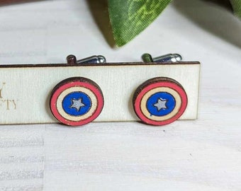 Marvel - Captain America - Cuff link - Great for groom - Wedding gifts - groomsmen - Gift - suit style