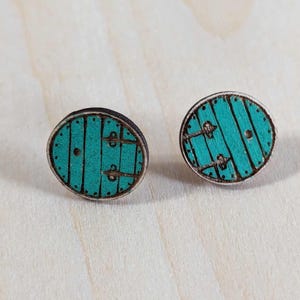 Fantasy Door Studs, Accessory, Sterling Silver, Lightweight Earrings, Hypoallergenic Jewelry, Laser Cut Wood, Engraved