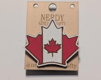 Laser Cut Wood Canadian Unity Pin: Engraved Lapel Accessory