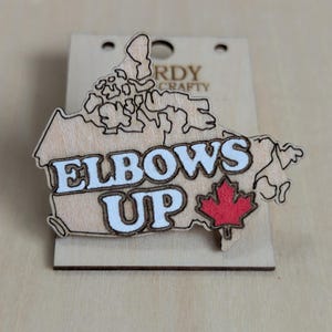 Elbows Up Pin, Accessory, Lightweight Pin, Laser Cut Wood Pin, Engraved Pin, Unique Brooch, Statement Accessory