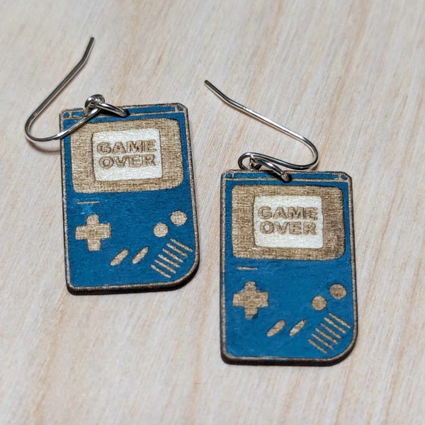 Gameboy Color - Gameboy Colour - 90s Gaming - Pokemon - Mario - Nerdy- Readers - Gift - Stud - Wood - Sterling Silver - Hypoallergenic