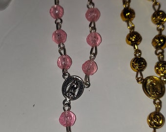 12 gold or pink mini rosary  favors