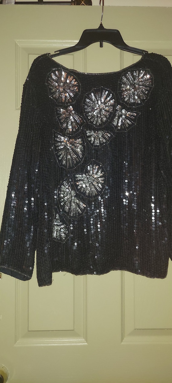 Vintage Sequin and bead pullover blouse size xl e… - image 1