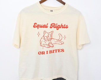 Crop Top Feminist Cat Shirt, Boxy Crop Equality Tee, Feminist Gift, WLW, Fundamental Human Rights, Retro Cat Tee, Funny Cat Shirt Feminist