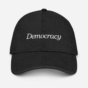 Embroidered Democracy Dat Hat, Denim Hat, Subtle Anti-Trump Anti-Maga Baseball Hat, Democracy Cap