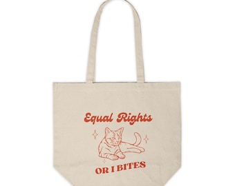 Large Feminist Cat Tote, Equality Canvas Tote, Feminist Gift, WLW, Fundamental Human Rights, Retro Cat Tote, Funny Cat Bag for Feminist