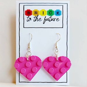 Personalised Heart Drop Earrings * Unique Unusual Christmas Gifts Ideas * Made with Lego® * Valentines Day Presents * Dangly Jewellery