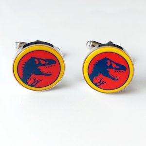 Jurassic Park Logo Cufflinks in Round Setting * Unusual Christmas Fathers Day Gifts Ideas * Father&#39;s Day Presents * Made with Lego® * Dad