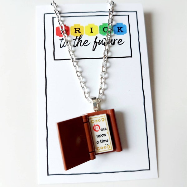 Verhalenboek medaillonstijl ketting * Wereldboekendag * Verklaring schattige hanger * Once Upon a Time * Gemaakt met Lego® * Verjaardagscadeaus voor Kerstmis