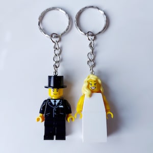 Wedding Minifigures Bride and Groom Keyrings * Customised Personalised * Made with Lego® * Gay Lesbian * Favours * Favors * Gifts