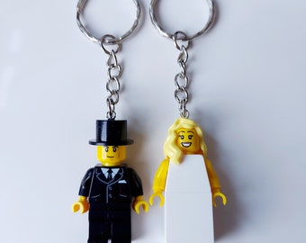 Wedding Minifigures Bride and Groom Keyrings * Customised Personalised * Made with Lego® * Gay Lesbian * Favours * Favors * Gifts