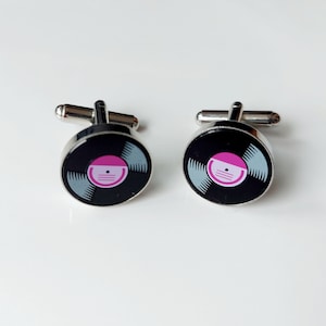 Vinyl Record Cufflinks in Round Setting * Christmas Gift * Made with Lego® * Secret Santa Ideas * Music Gifts Presents * Retro * Records