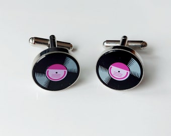 Vinyl Record Cufflinks in Round Setting * Christmas Gift * Made with Lego® * Secret Santa Ideas * Music Gifts Presents * Retro * Records