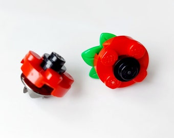 Broche con pin de flores de amapola * Regalos únicos e inusuales * Ideas para el Día del Recuerdo * Hecho con Lego® * Presenta joyas florales extravagantes * Amapolas