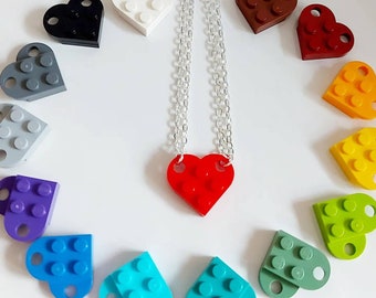 Heart Necklaces * Unique Unusual Gift * Made with Lego® * Romantic Two-Part Couples Friends Pendants * Xmas Gifts Presents * Valentines Day