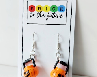 Pumpkin Trick or Treat Bucket Dangly Earrings * Unique Unusual Halloween Gifts * Cosplay * Made with Lego®* Presents * Costume Jewellery