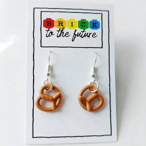 Pretzels Dangly Earrings * Unique Unusual Brick Christmas Gifts * Secret Santa Ideas * Made with Lego®* Presents * Food Jewellery