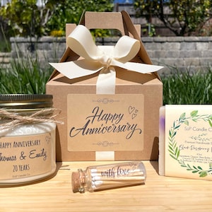 Personalized Anniversary Gift Wedding Anniversary Gift Box 8 oz Soy Candle Soap Anniversary Party Favors All Items & Gift Box