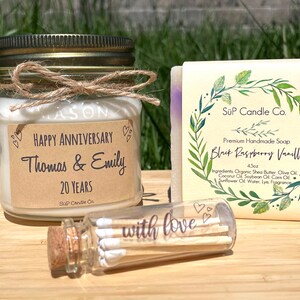 Personalized Anniversary Gift Wedding Anniversary Gift Box 8 oz Soy Candle Soap Anniversary Party Favors Candle,Matches,Soap