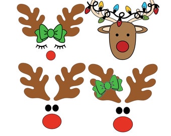 トナカイ SVG - クリスマス SVG - トナカイの顔 SVG - かわいいトナカイの赤い鼻、クリスマス トナカイの顔 SVG、鹿 SVG、トナカイのクリップアート