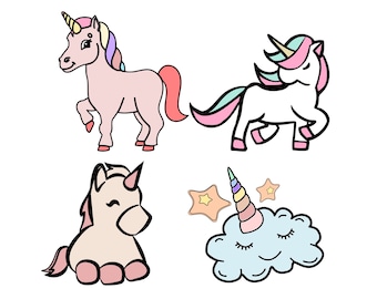 ユニコーン SVG、かわいいユニコーン バンドル シルエット SVG および PNG