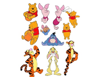 くまのプーさん SVG、ウサギ SVG、カンガルー SVG、ティガー SVG、イーヨー ロバ SVG、くまのプーさんキャラクター SVG、くまのクマのカットファイル、ピグレット SVG