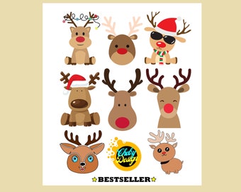トナカイ SVG、トナカイの顔 SVG、クリスマス トナカイ SVG、ルドルフ トナカイ SVG、クリスマス トナカイ SVG、サンタ トナカイ、Cricut カット ファイル ベクター