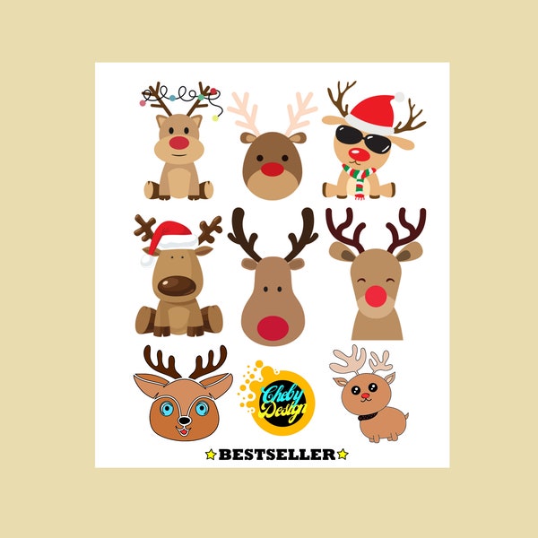 Reno SVG, Cara de reno Svg, Reno de Navidad Svg, Reno Rudolph svg, Reno de Navidad svg, Reno de Santa, Vector de archivo de corte Cricut