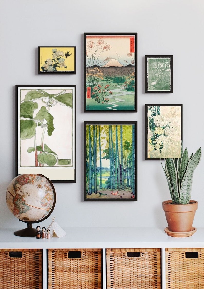 Set of 6 Wall Art Mural Japanese Nature Inspired Digital Etsy