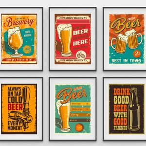 Vintage Beer Poster Set, 7 Digital Prints, Beer Posters, Classic Beer Poster Prints, Download Beer Posters, Bar Photo Gifts, Bar Poster Set