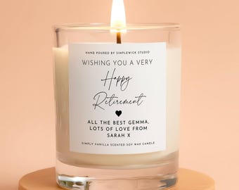 Personalised Retirement Candle Gift - Vanilla Scented Soy Wax