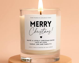 Personalised Merry Christmas Vanilla Soy Candle Gift - Handmade In Hertfordshire