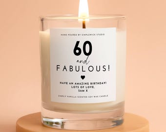 Personalised 60th Birthday Candle Gift: Hand Poured Vanilla Soy Wax