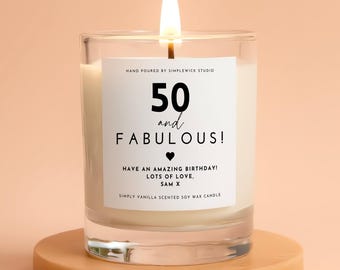 50th Birthday Gift: Hand Poured Vanilla Soy Candle