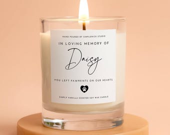 Pet Memorial Pet Loss Personalised Candle: Hand Poured Vanilla Scented Soy Wax