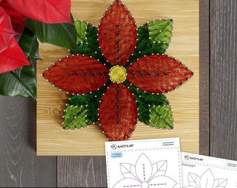 Christmas Star String Art Template – DIY Poinsettia Winter Flower ...