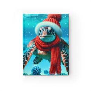 Festive Turtle Journal, Cute Sea Turtle Notebook, Holiday Writing Journal, Animal Lover Gift, Winter Gift Idea, Eco-Friendly Decor