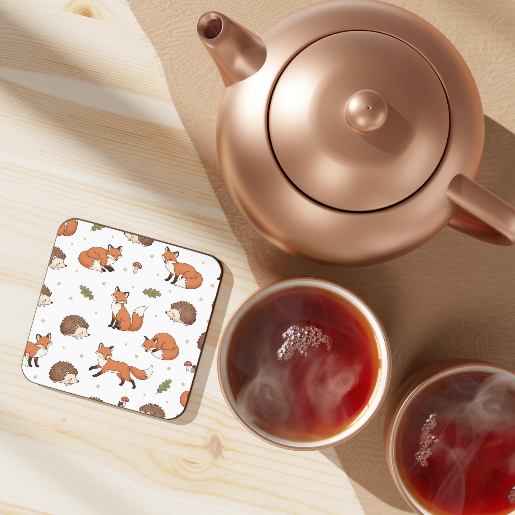 Cute Fox and Hedgehog Pattern Hardboard Coaster | Woodland Animal Drink ...