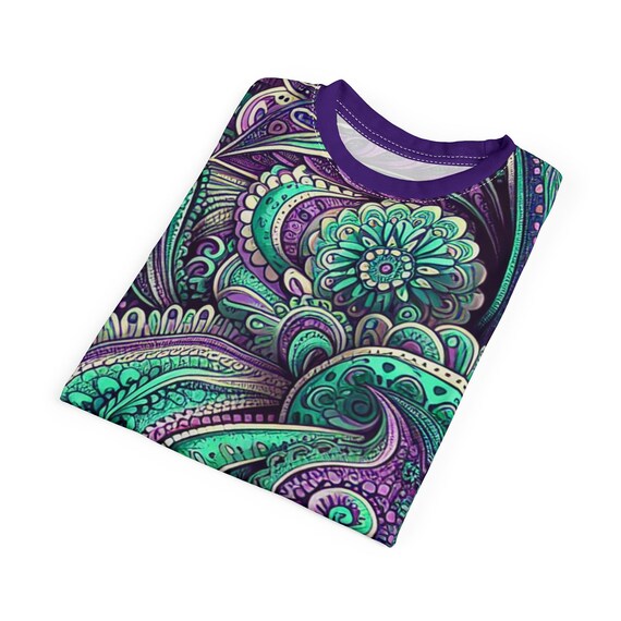 Paisley Tee, Mint Green Purple Shirt, Unisex T-shirt, Patterned