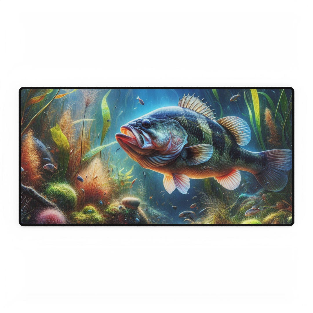 Bass Fish Desk Mat, Underwater Nature Office Decor, Fishing Gift ...