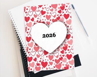 Red and Pink Hearts Pattern Journal | Ruled Notebook