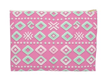 Mintgrönt geometriskt diamantmönster accessoarväska | Rosa aztekisk necessär