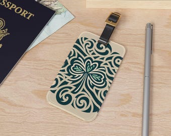 St Patty's Tribal Luggage Tag, Shamrock Travel Keychain, Unique Irish Suitcase Identifier, Celtic Bag Tag, Green Clover Luggage Label