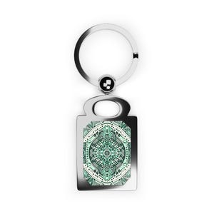 Rectangle Keyring, Indigenous Key Chain, Mint Green Key Holder, Tribal Key Fob, Ethnic Bag Charm, Photo Keychain, Native American Gift