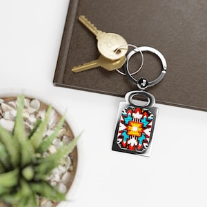 Ureinwohner-Schlüsselanhänger, Stammes-Schlüsselanhänger, Rechteck-Foto-Schlüsselanhänger, Taschenanhänger, indigener Schlüsselanhänger, kulturelles Geschenk