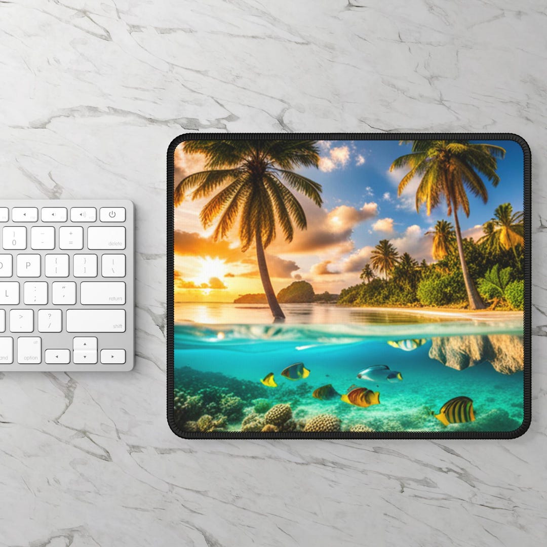 Beachy Mouse For Computer Tropical Beach Gaming Mouse Pad, Ocean Desk Mat, Coastal Computer ...