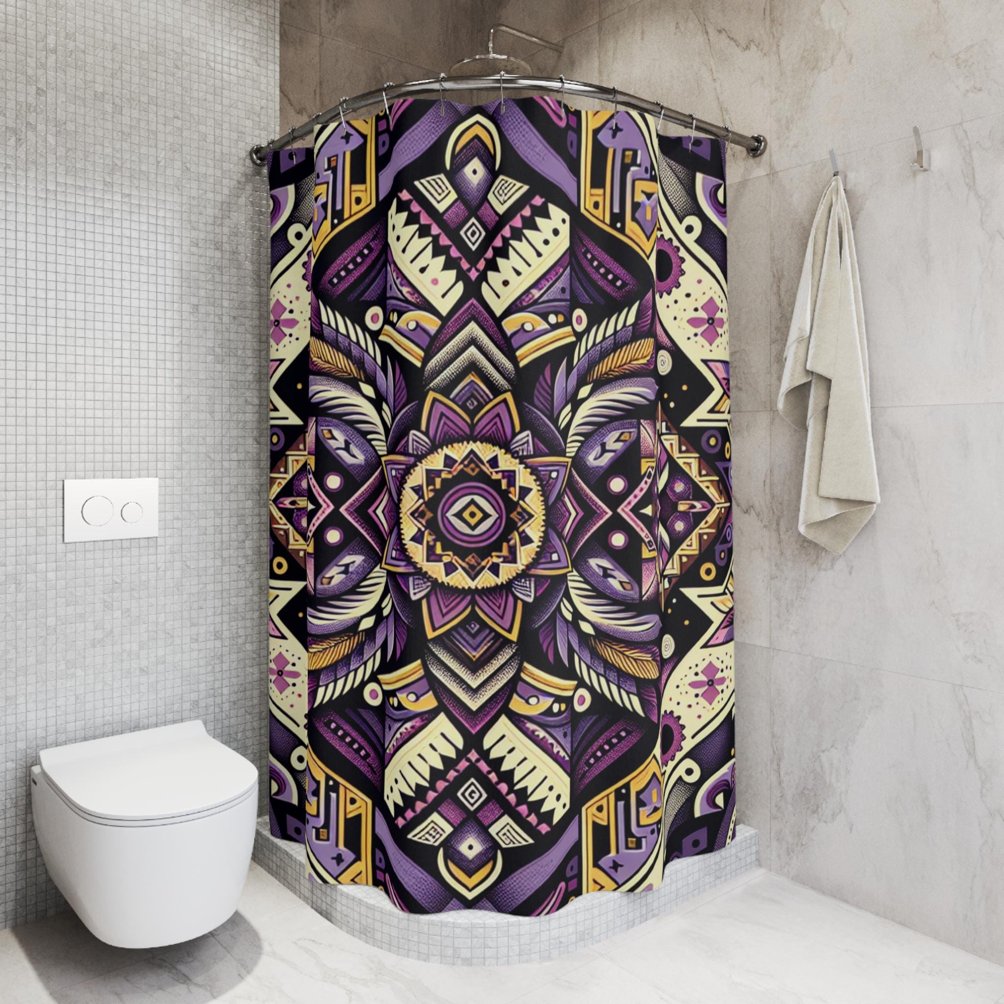 Purple Gold Mandala Shower Curtain Boho Geometric Bathroom Decor